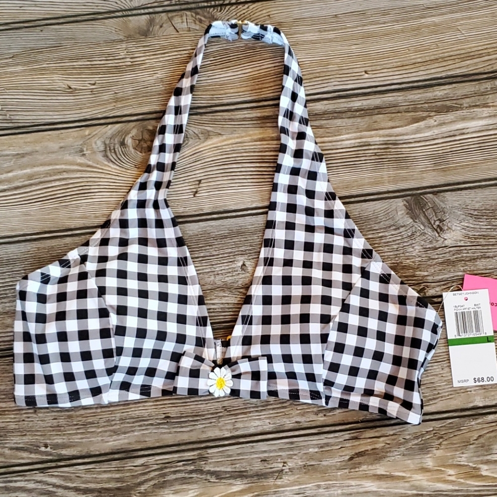 Betsey Johnson Picnik Artist Gingham Bikini Top Size LARGE